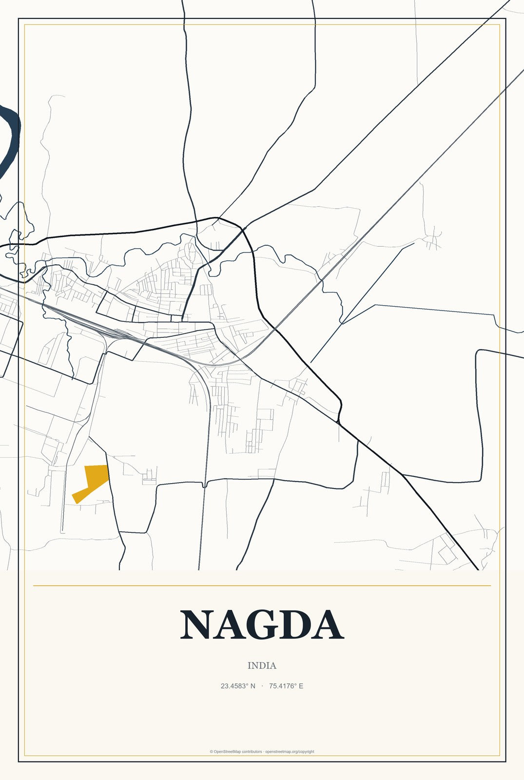 Nagda, India City Map Aluminum Sign in Citrine Modern style