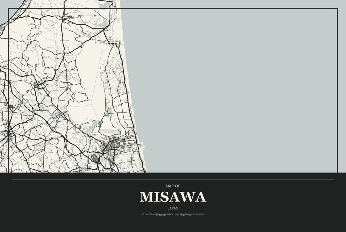 Misawa, Japan City Map Aluminum Sign in Museum Plaque style