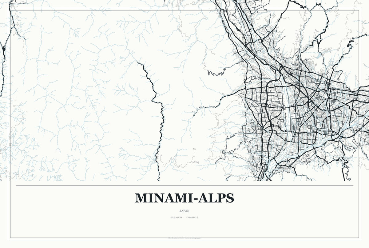 Minami-Alps, Japan City Map Aluminum Sign in Gallery Air style