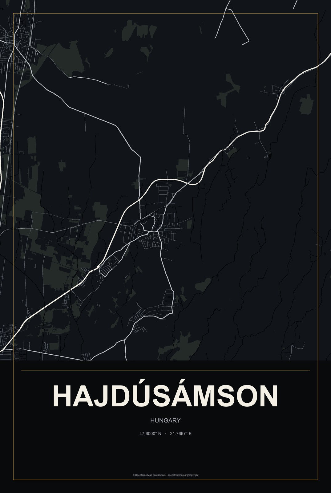 Hajdúsámson, Hungary City Map Aluminum Sign in Metropolitan Noir style