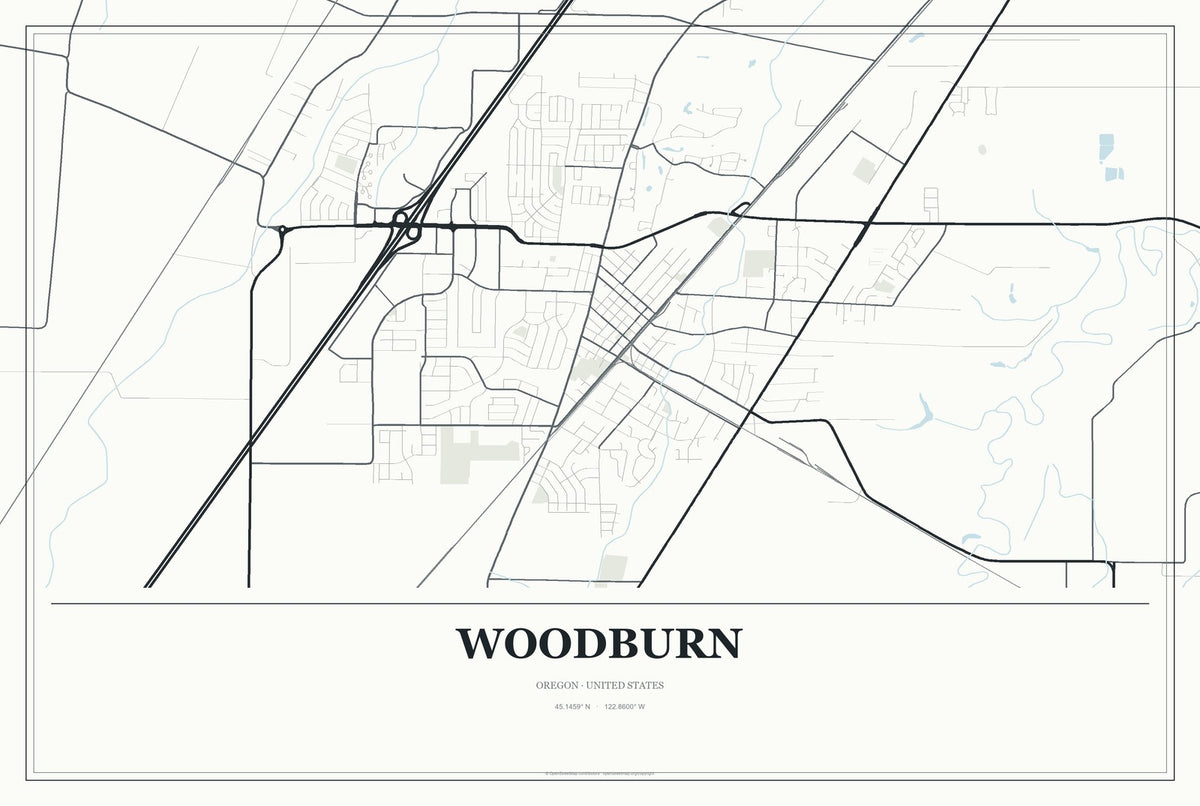 Woodburn, Oregon City Map Aluminum Sign in Gallery Air style