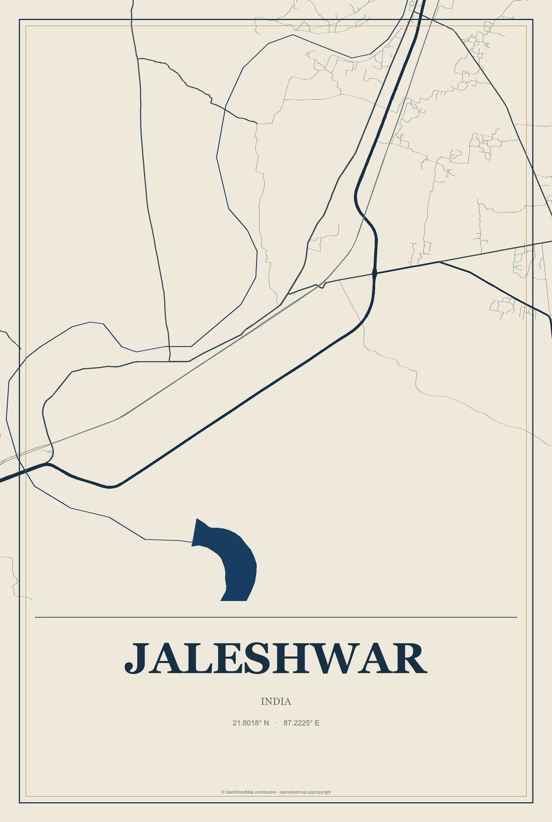 Jaleshwar, India City Map Aluminum Sign in Coastal Cutout style