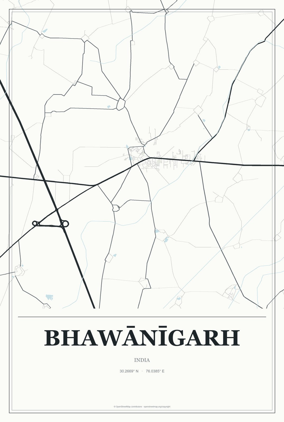 Bhawānīgarh, India City Map Aluminum Sign in Gallery Air style