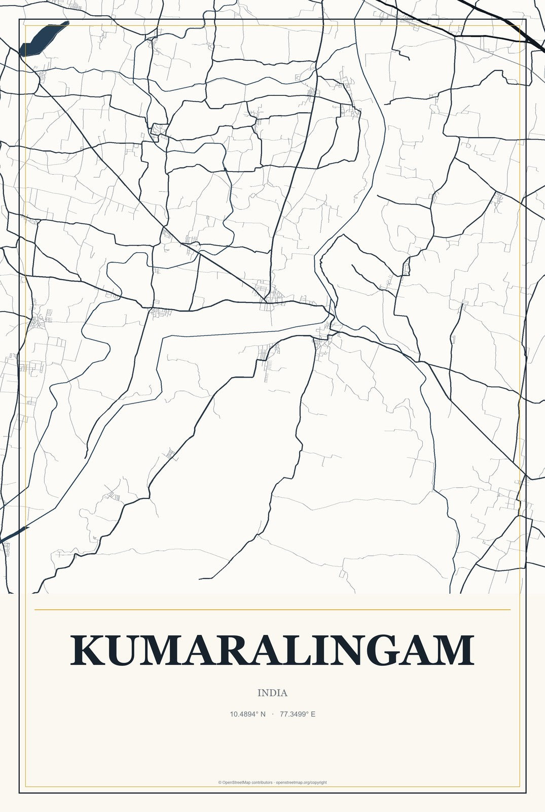 Kumaralingam, India City Map Aluminum Sign in Citrine Modern style