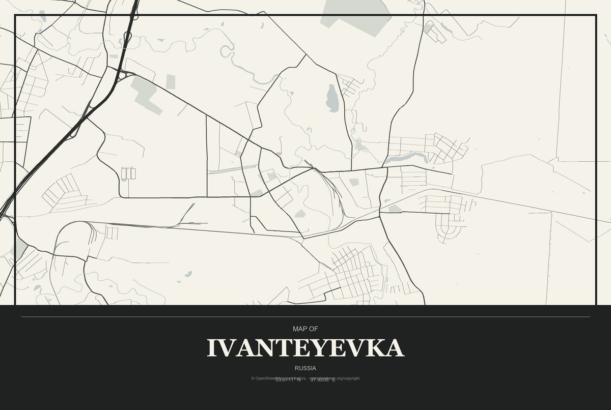 Ivanteyevka, Russia City Map Aluminum Sign in Museum Plaque style