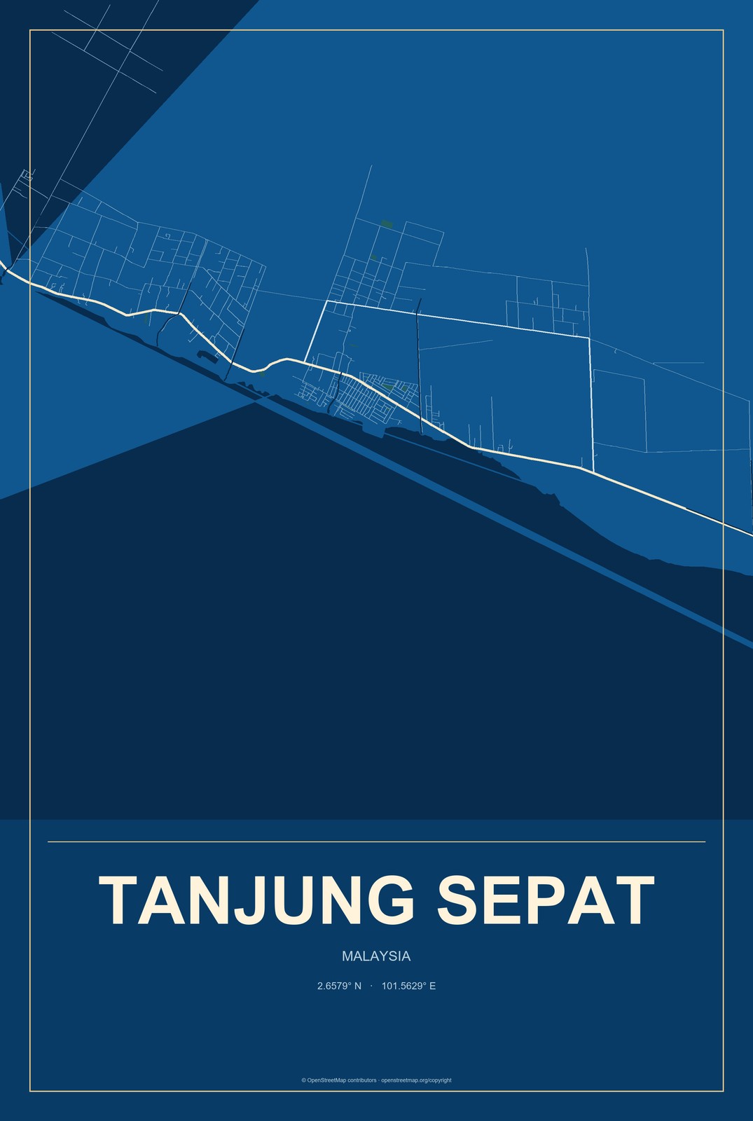 Tanjung Sepat, Malaysia City Map Aluminum Sign in Harbor Cobalt style