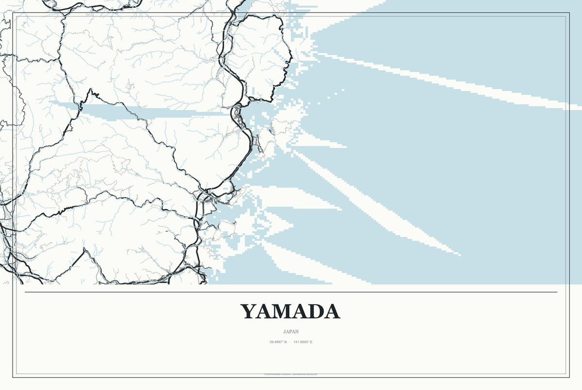 Yamada, Iwate, Japan City Map Aluminum Sign in Gallery Air style