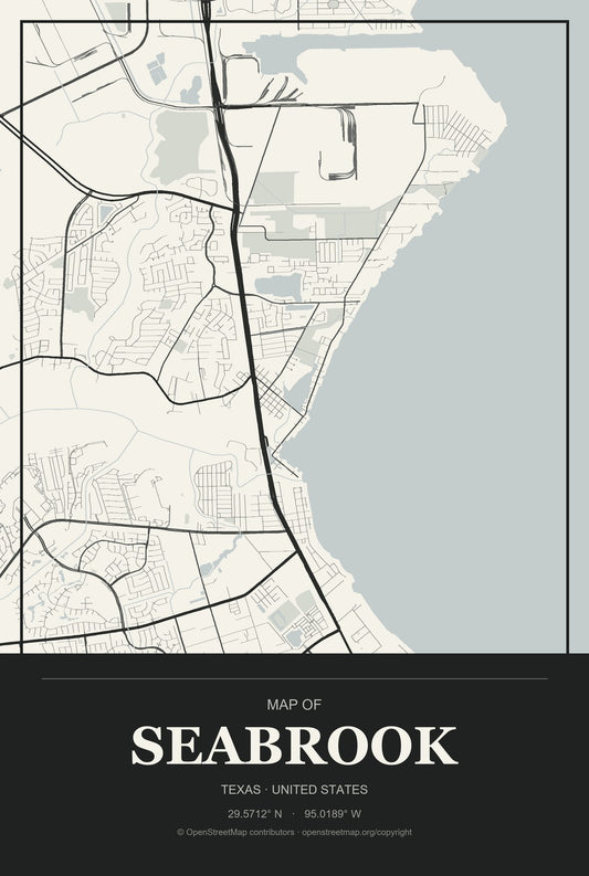 Seabrook, Texas City Map Aluminum Sign in Museum Plaque style