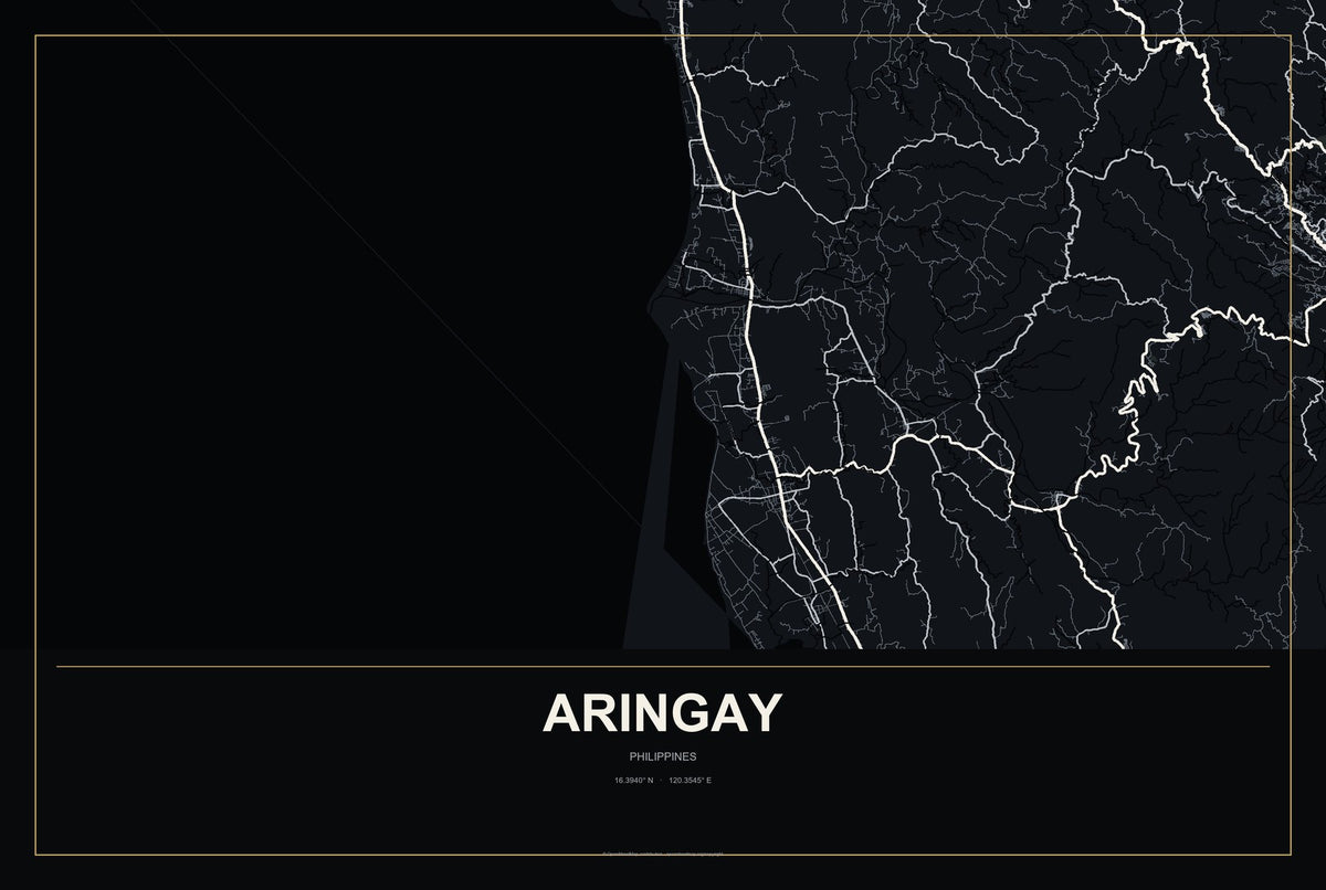 Aringay, Philippines City Map Aluminum Sign in Metropolitan Noir style
