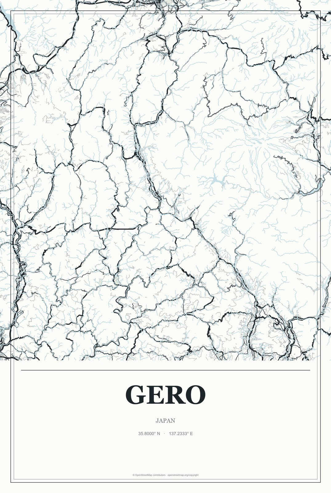 Gero, Japan City Map Aluminum Sign in Gallery Air style