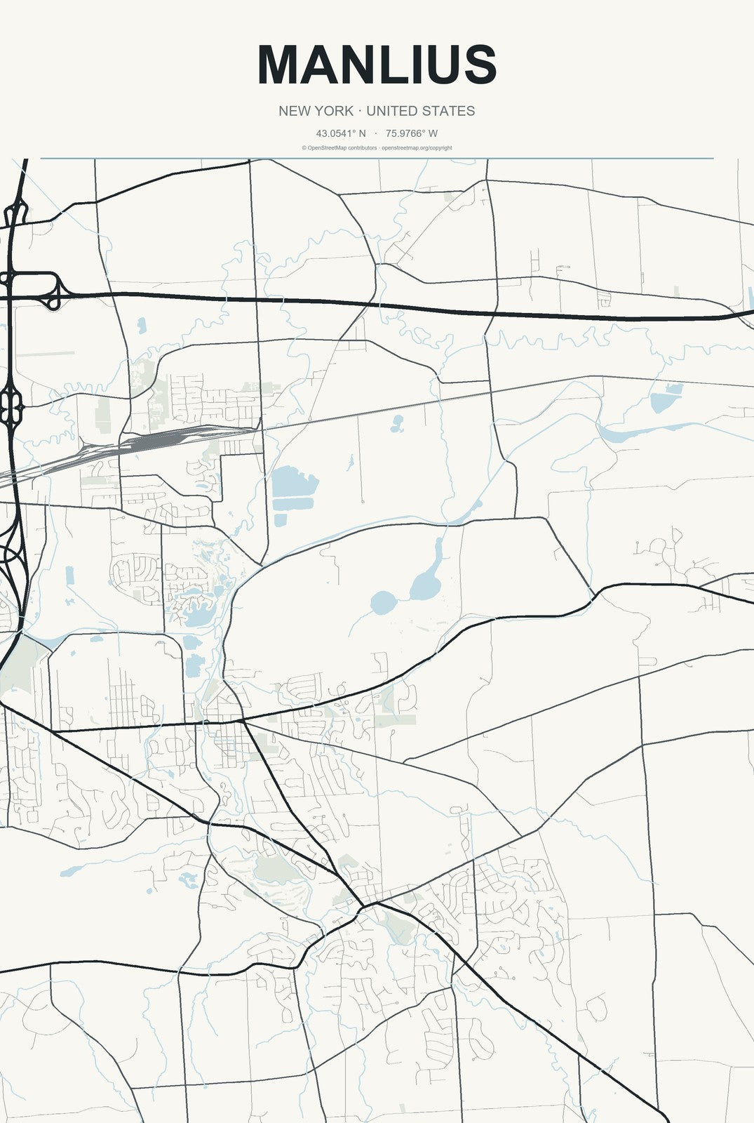Manlius, New York City Map Aluminum Sign in Headline Atlas style