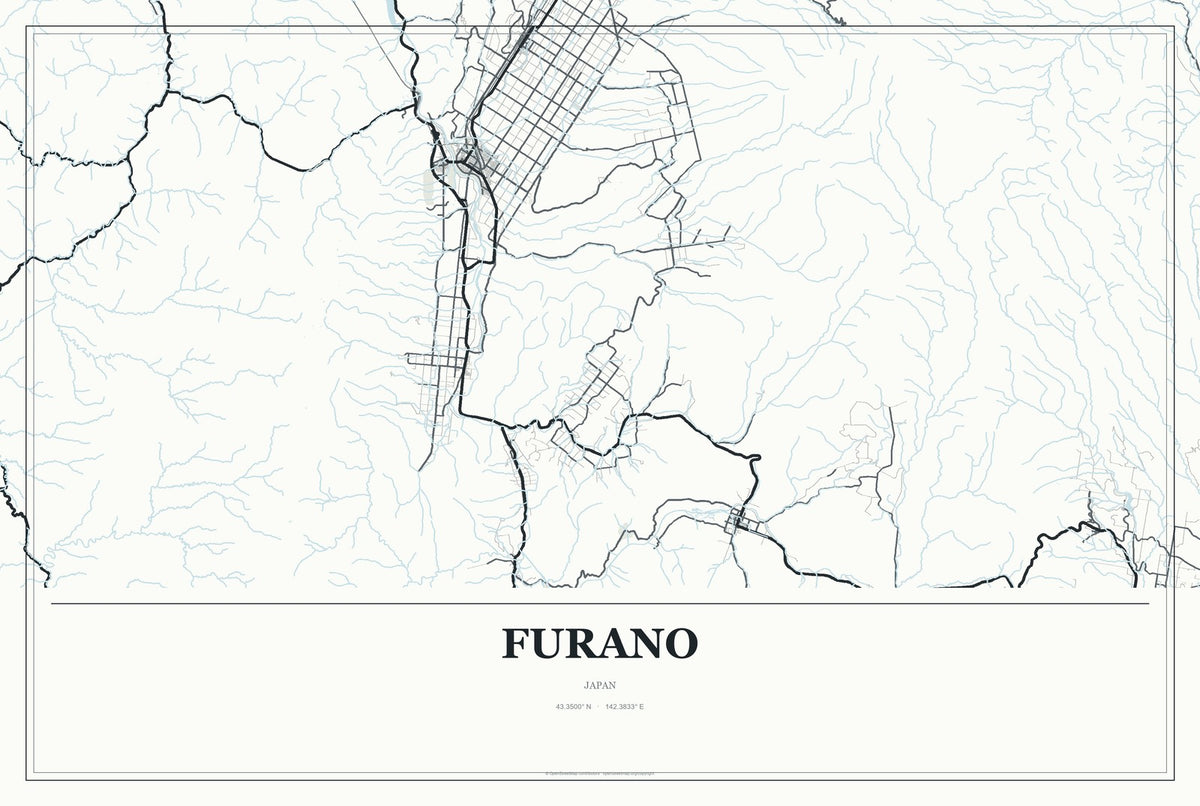 Furano, Japan City Map Aluminum Sign in Gallery Air style