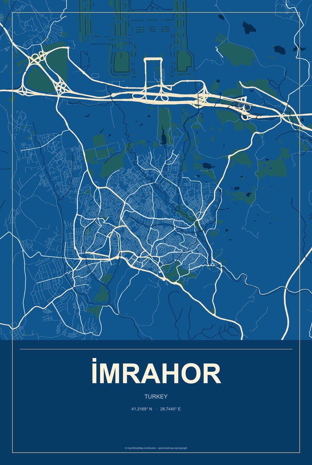 İmrahor, Turkey City Map Aluminum Sign in Harbor Cobalt style