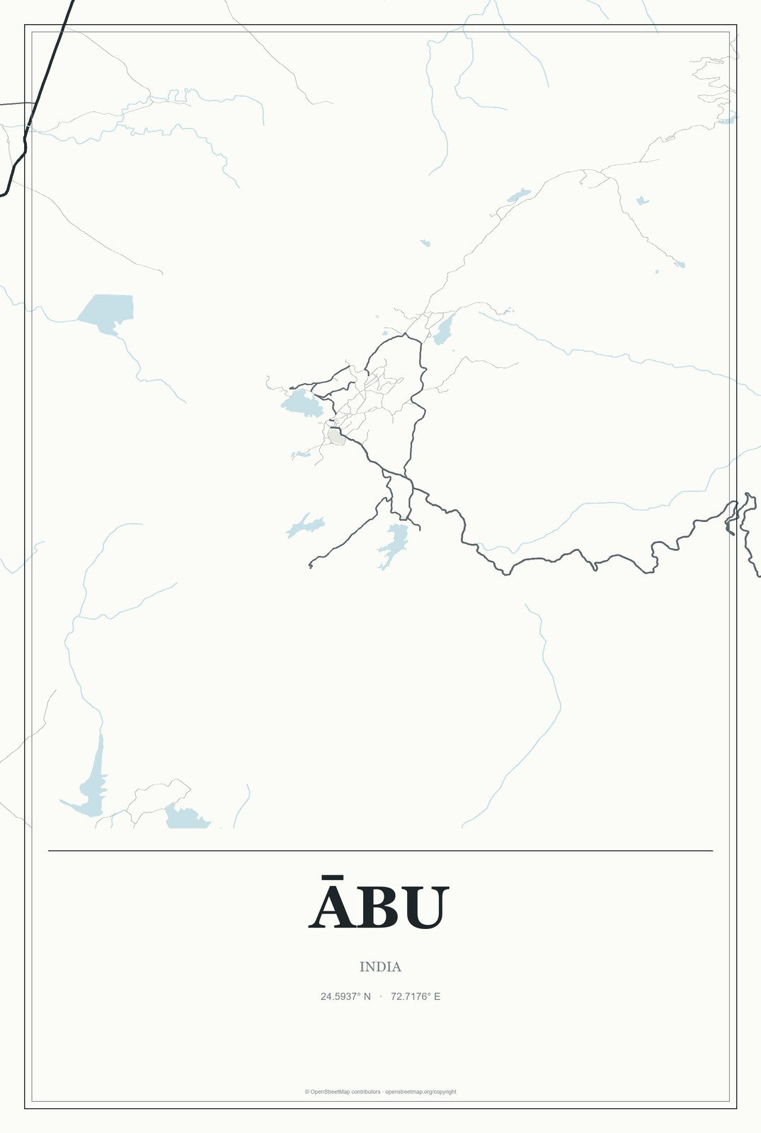 Ābu, India City Map Aluminum Sign in Gallery Air style