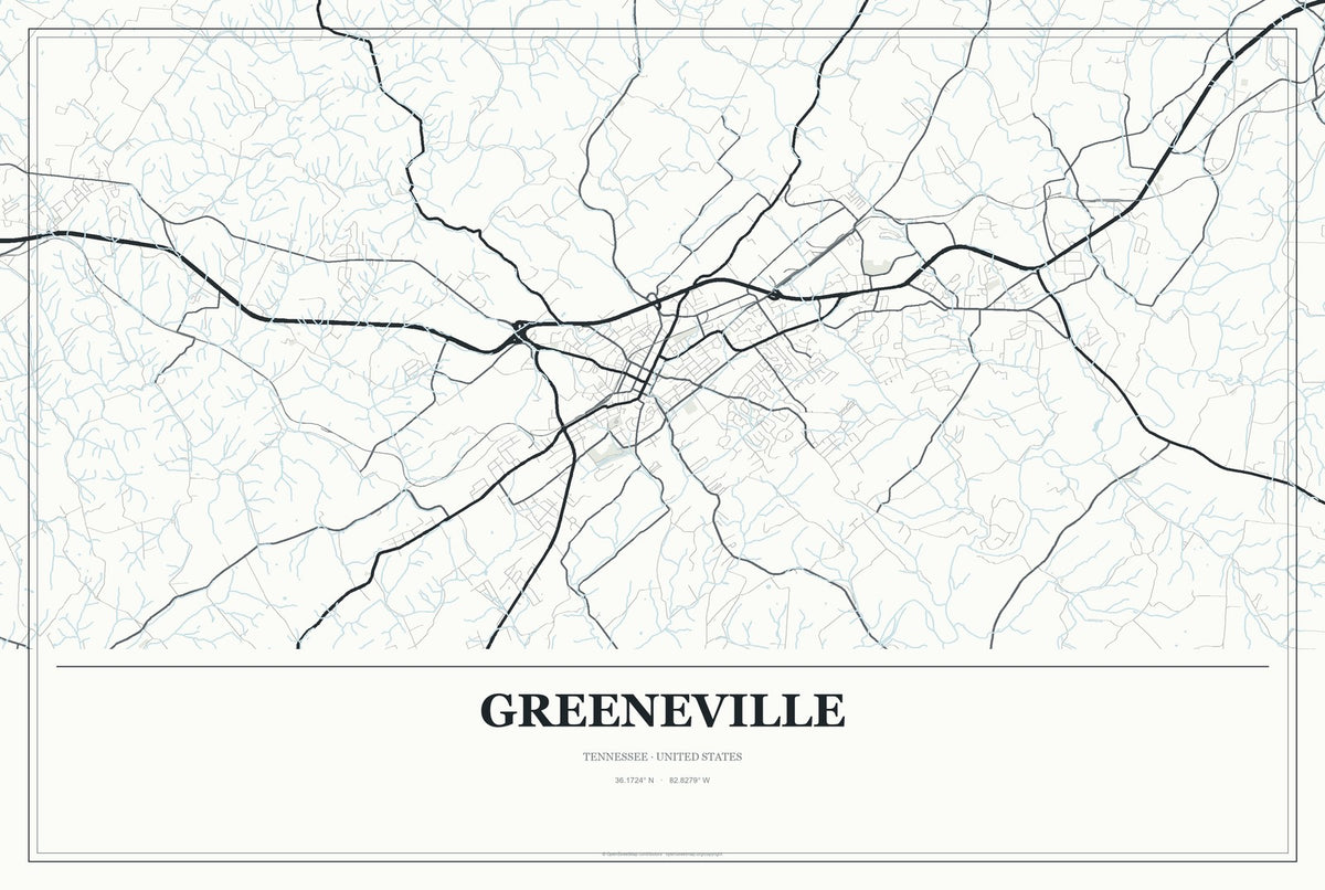 Greeneville, Tennessee City Map Aluminum Sign in Gallery Air style