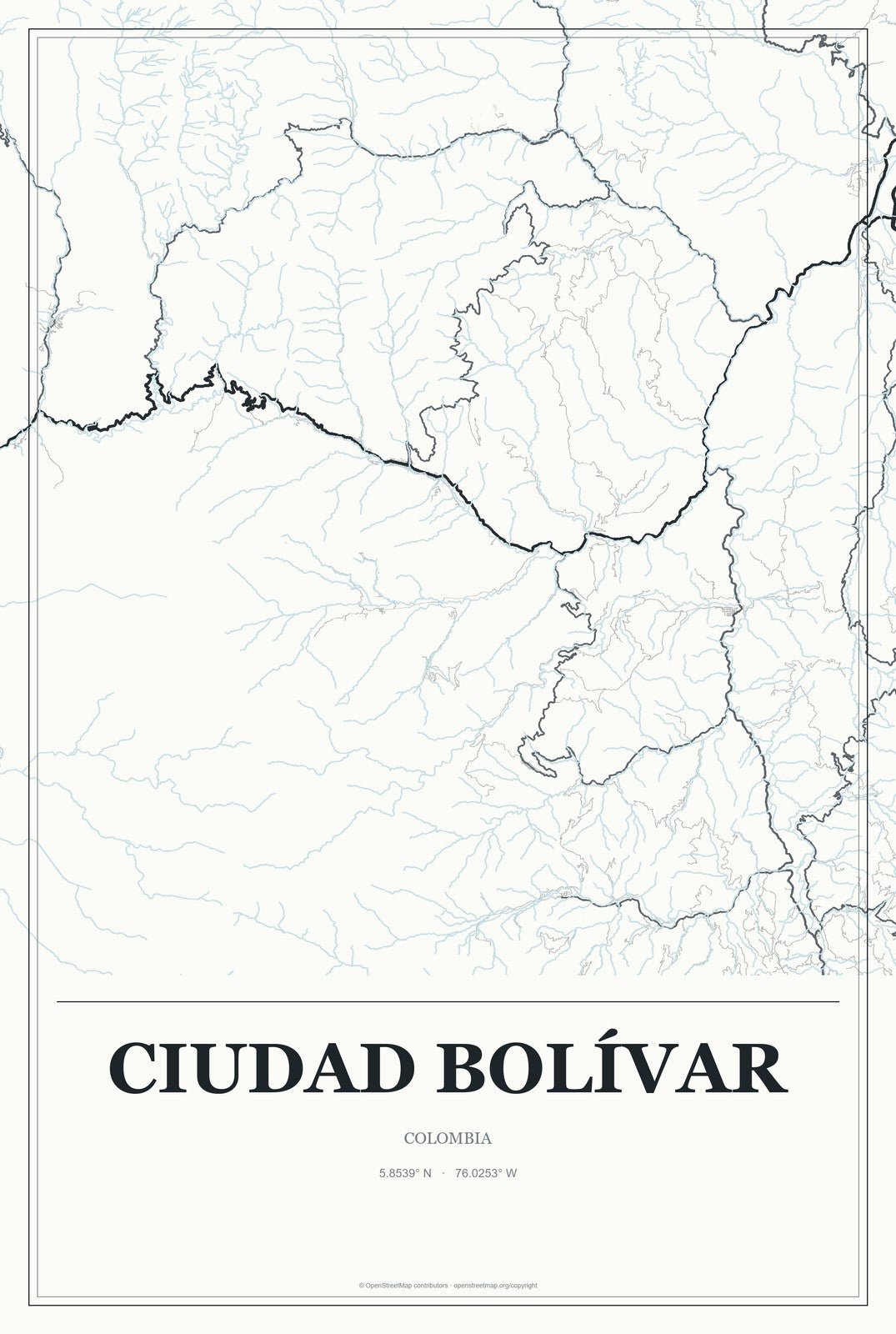Ciudad Bolívar, Colombia City Map Aluminum Sign in Gallery Air style