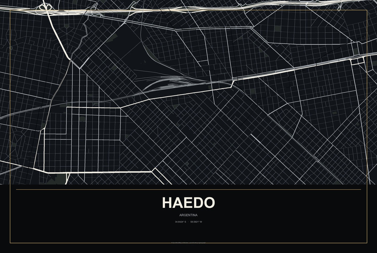 Haedo, Argentina City Map Aluminum Sign in Metropolitan Noir style