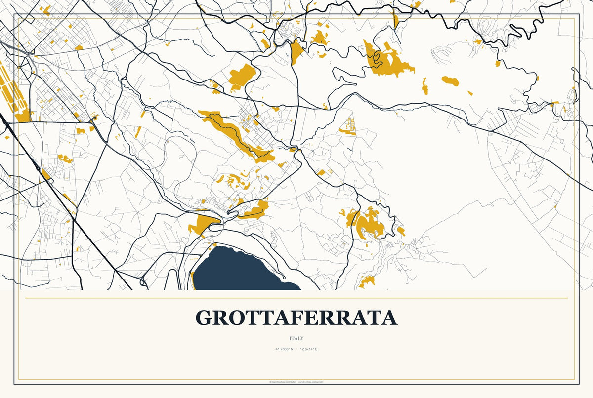 Grottaferrata, Italy City Map Aluminum Sign in Citrine Modern style