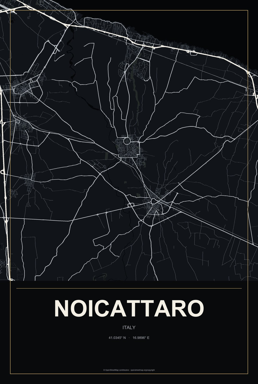Noicattaro, Italy City Map Aluminum Sign in Metropolitan Noir style