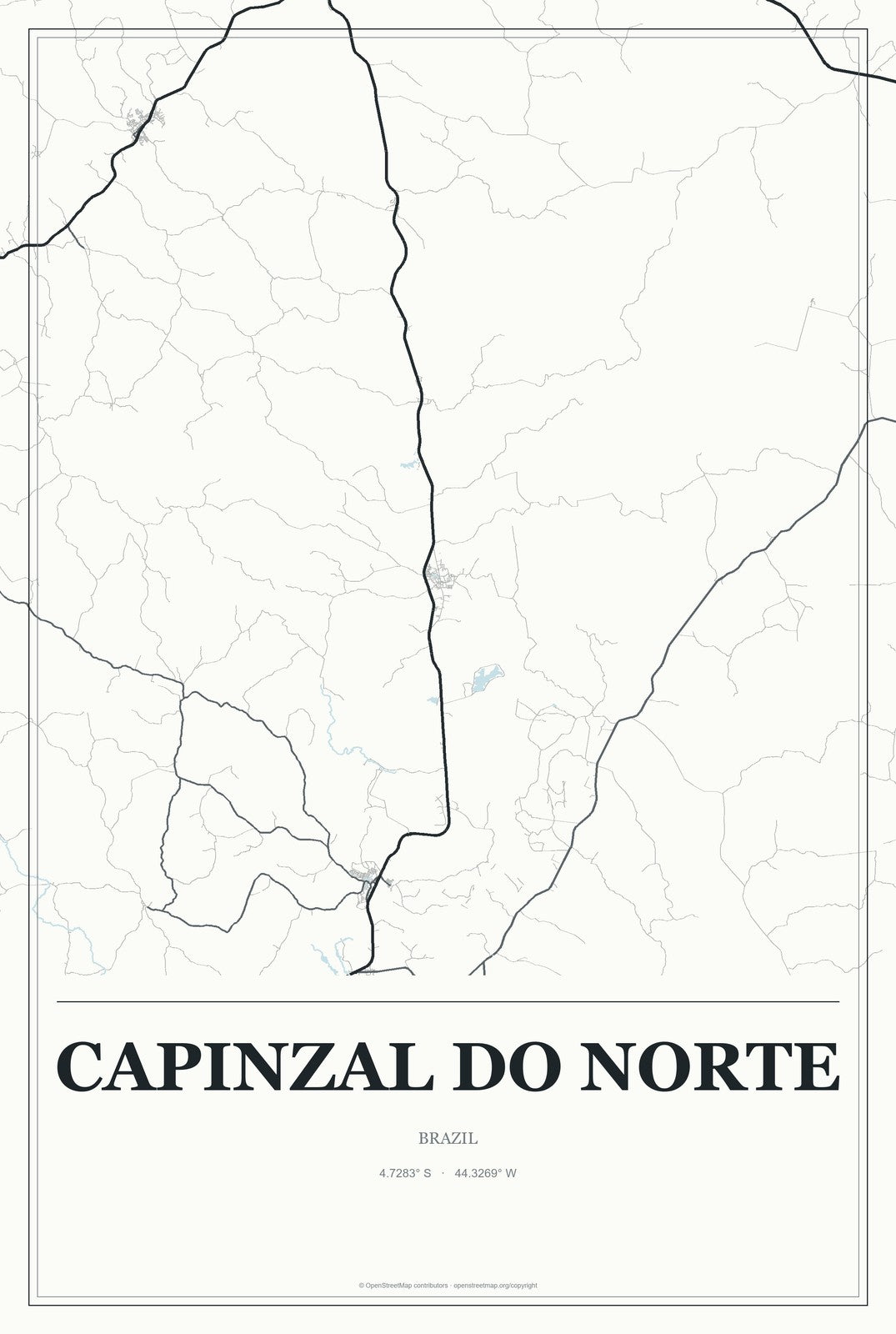 Capinzal do Norte, Brazil City Map Aluminum Sign in Gallery Air style