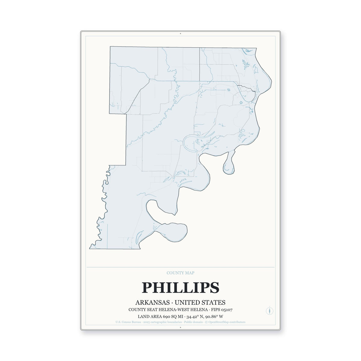 Phillips County, Arkansas Map Aluminum Sign in Gallery Air style