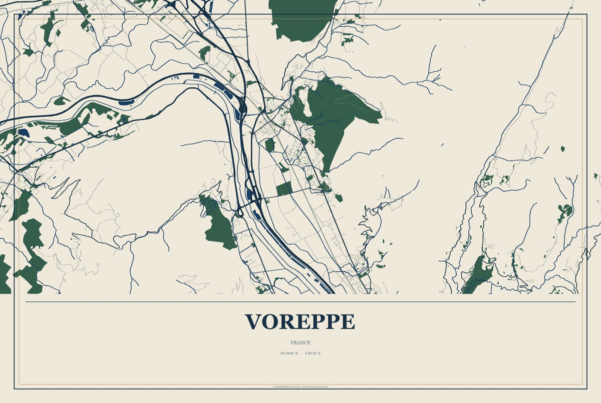 Voreppe, France City Map Aluminum Sign in Coastal Cutout style