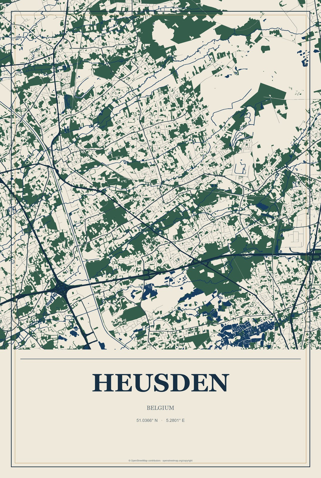 Heusden, Belgium City Map Aluminum Sign in Coastal Cutout style