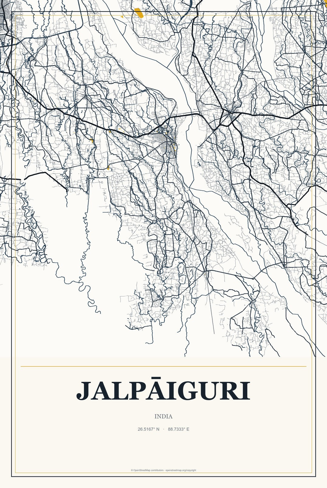 Jalpāiguri, India City Map Aluminum Sign in Citrine Modern style