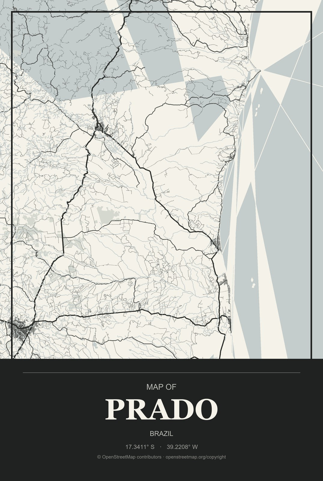 Prado, Brazil City Map Aluminum Sign in Museum Plaque style