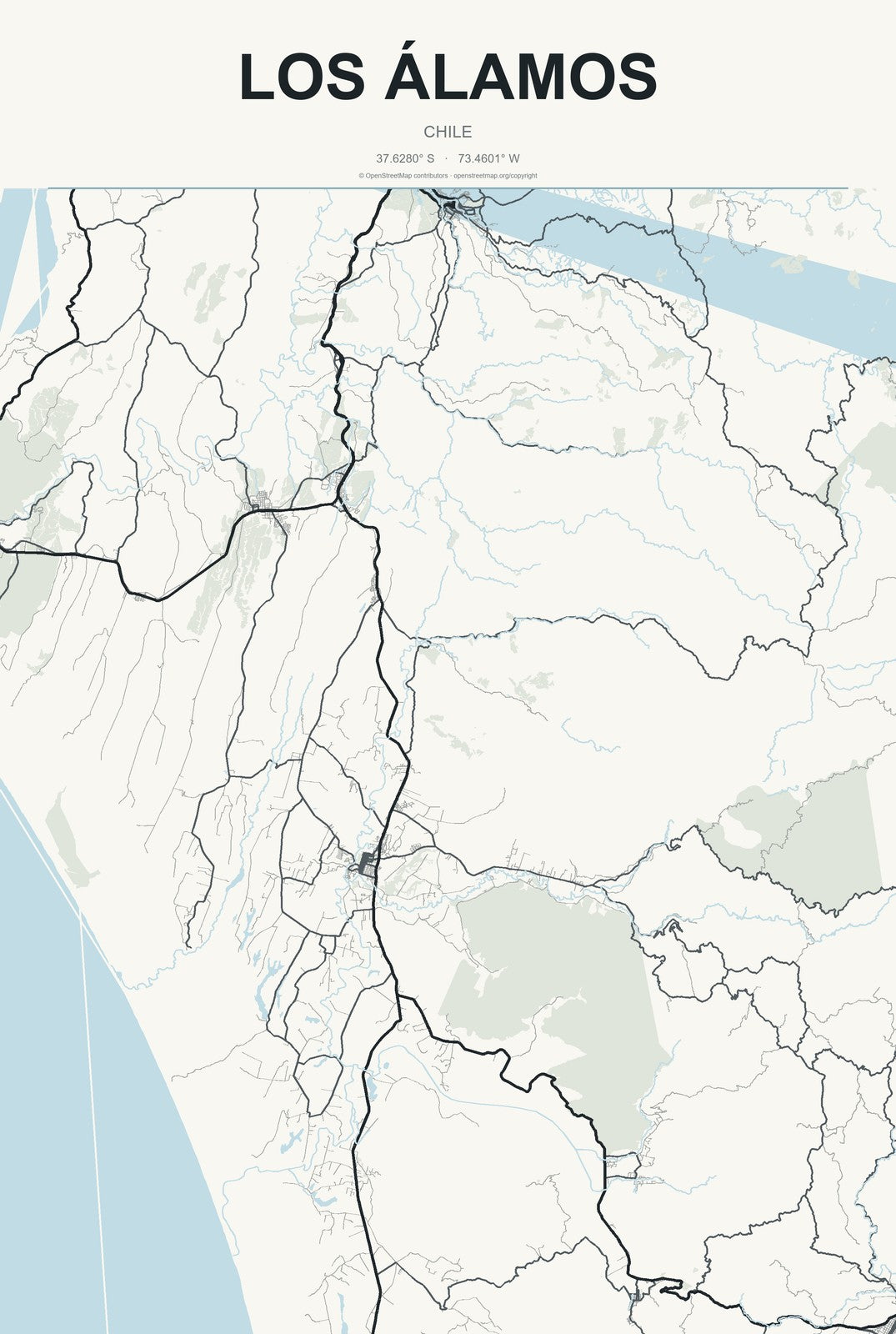 Los Álamos, Chile City Map Aluminum Sign in Headline Atlas style