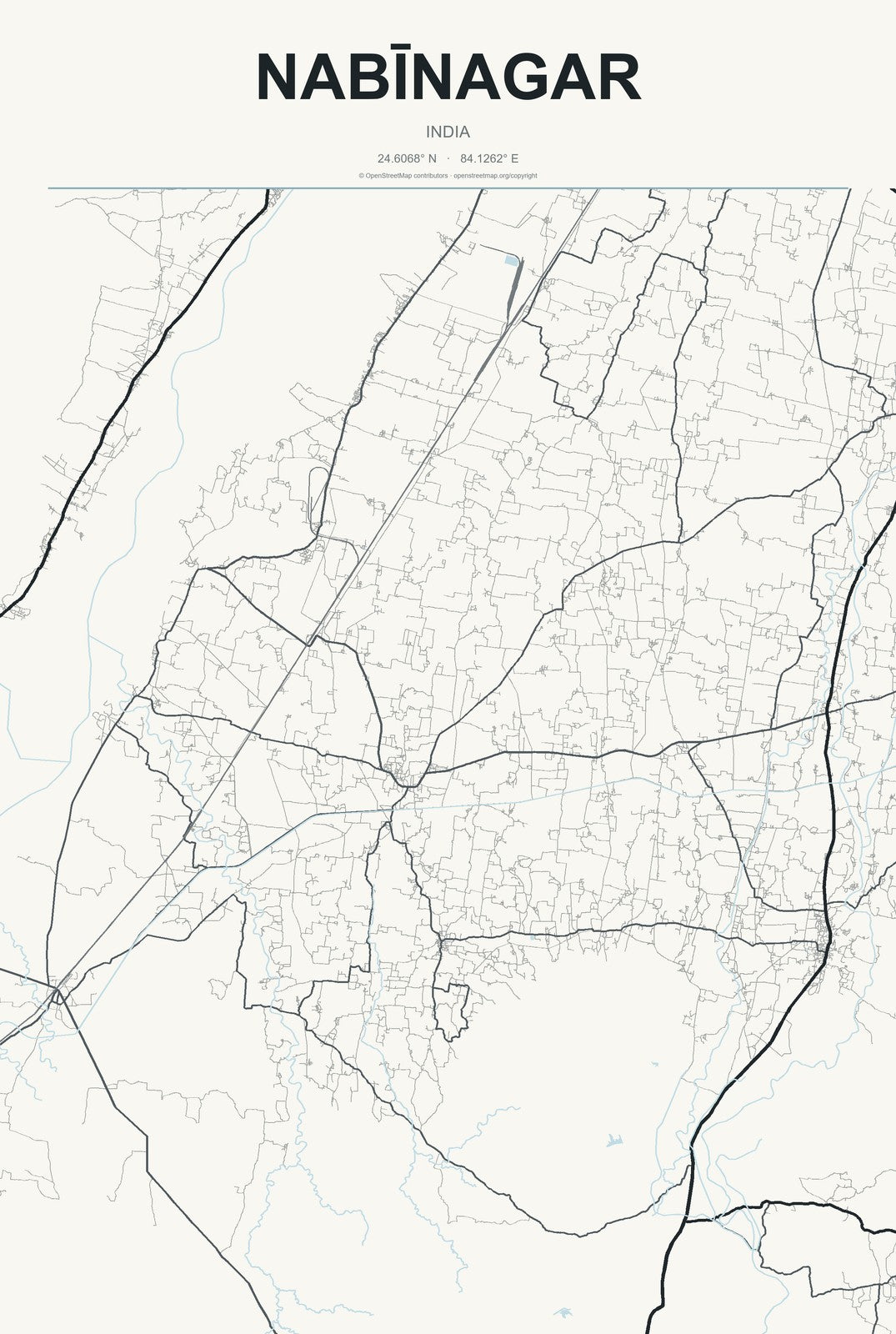 Nabīnagar, India City Map Aluminum Sign in Headline Atlas style