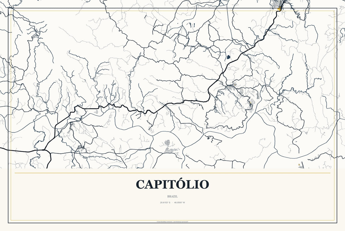 Capitólio, Brazil City Map Aluminum Sign in Citrine Modern style