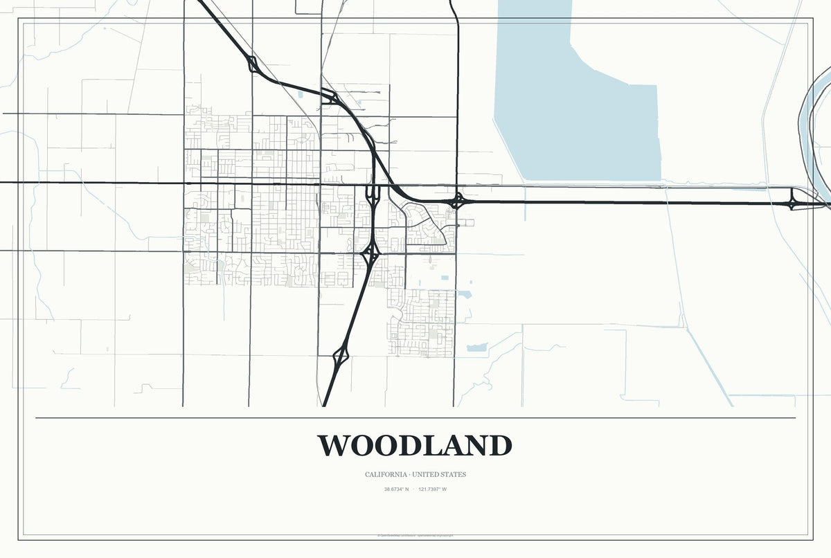 Woodland, California City Map Aluminum Sign in Gallery Air style
