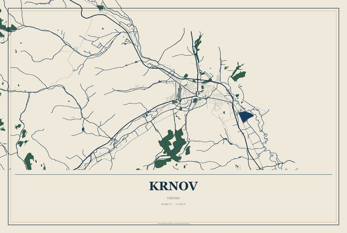 Krnov, Czechia City Map Aluminum Sign in Coastal Cutout style