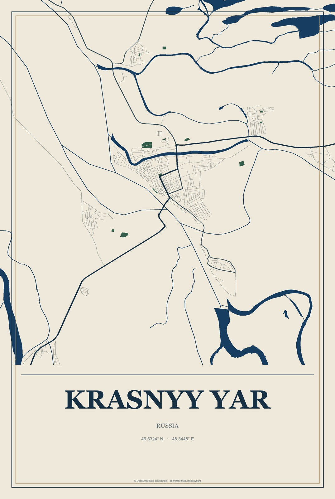 Krasnyy Yar, Russia City Map Aluminum Sign in Coastal Cutout style
