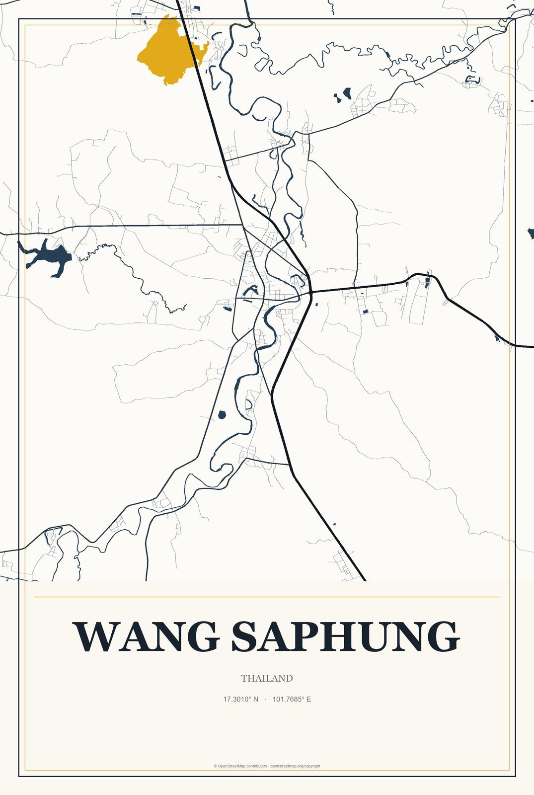 Wang Saphung, Thailand City Map Aluminum Sign in Citrine Modern style