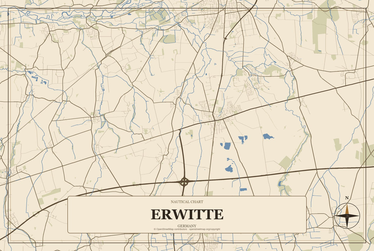 Erwitte, Germany City Map Aluminum Sign in Heritage Nautical style