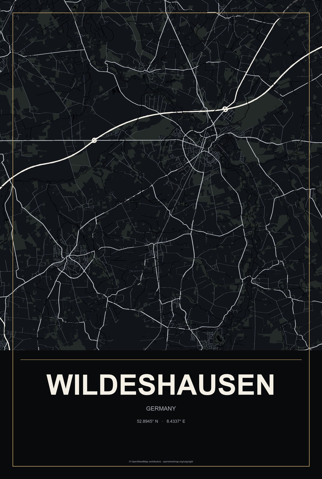 Wildeshausen, Germany City Map Aluminum Sign in Metropolitan Noir style