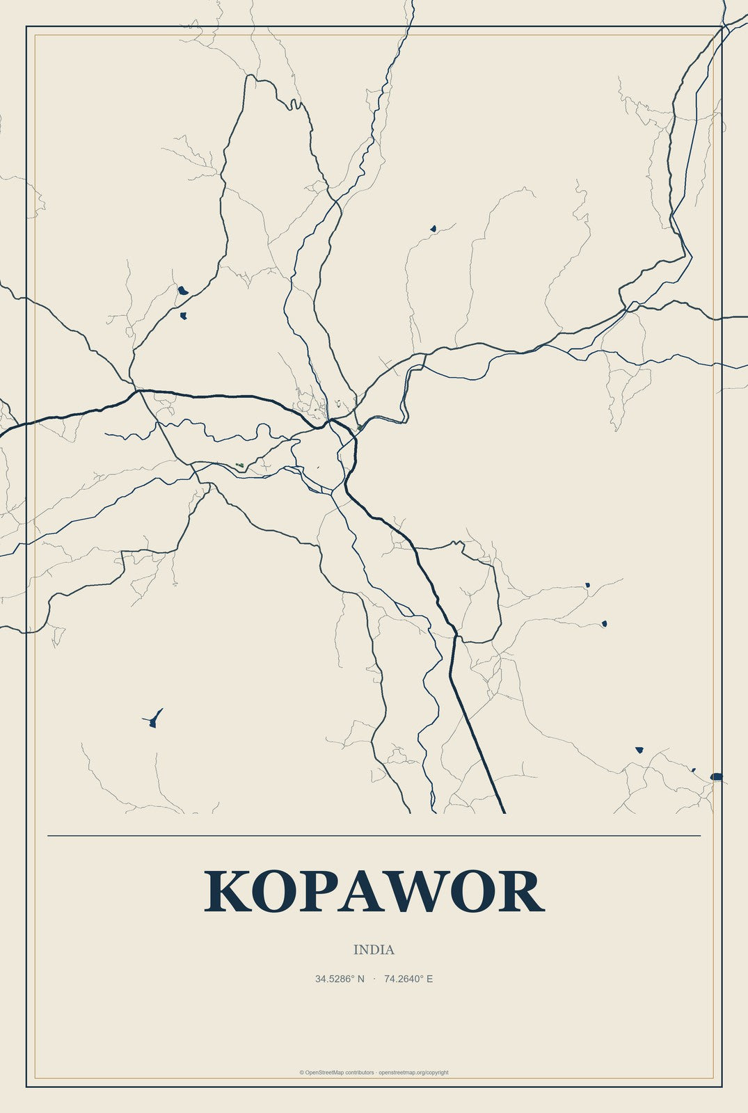 Kopawor, India City Map Aluminum Sign in Coastal Cutout style