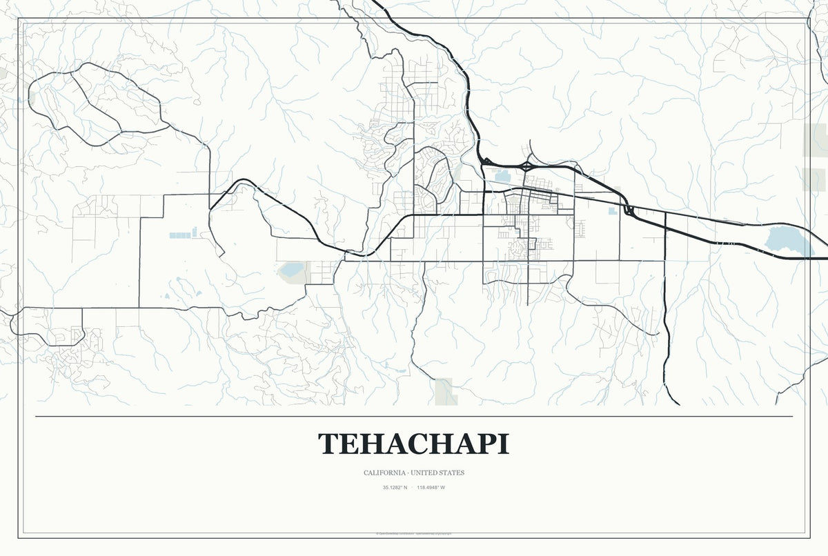 Tehachapi, California City Map Aluminum Sign in Gallery Air style