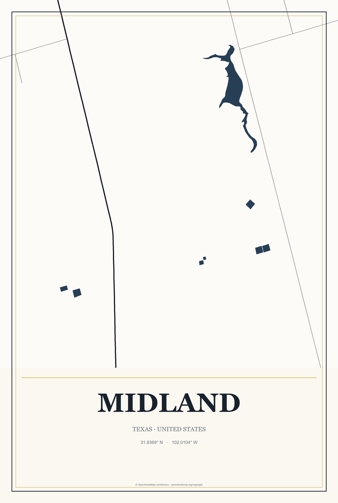 Midland, Texas City Map Aluminum Sign in Citrine Modern style
