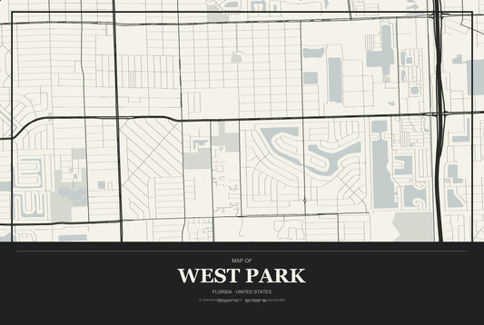 West Park, Florida City Map Aluminum Sign in Museum Plaque style