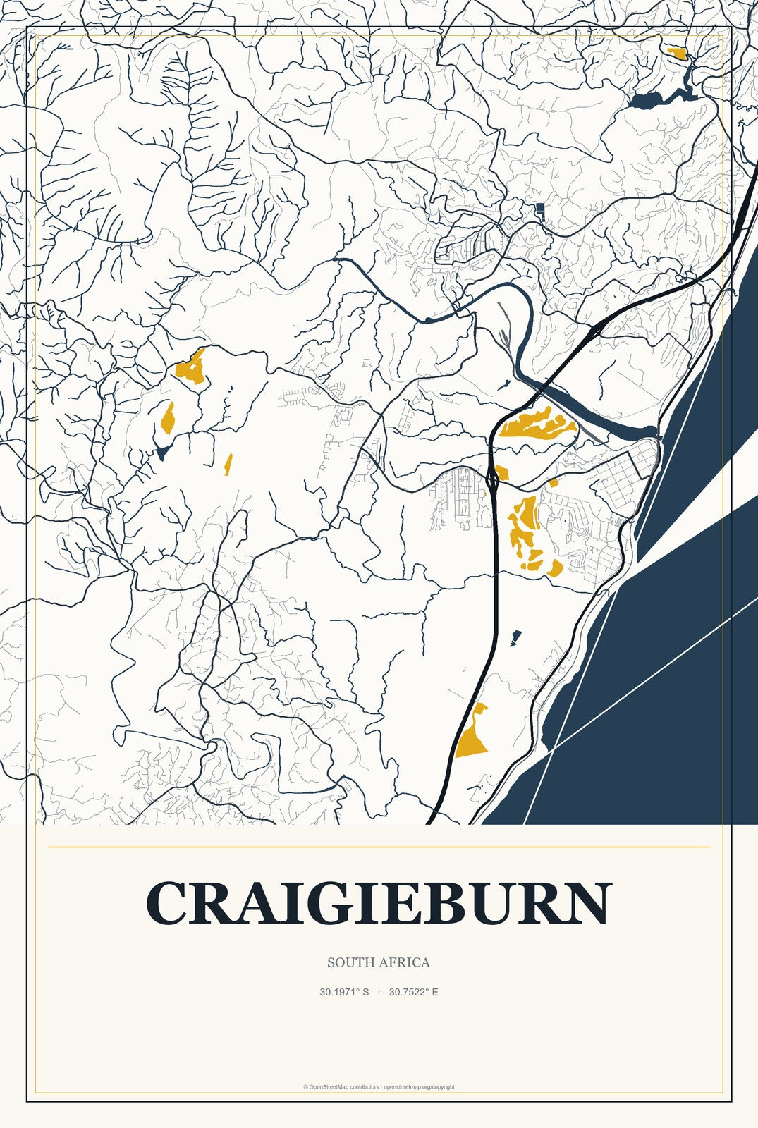 Craigieburn, South Africa City Map Aluminum Sign in Citrine Modern style