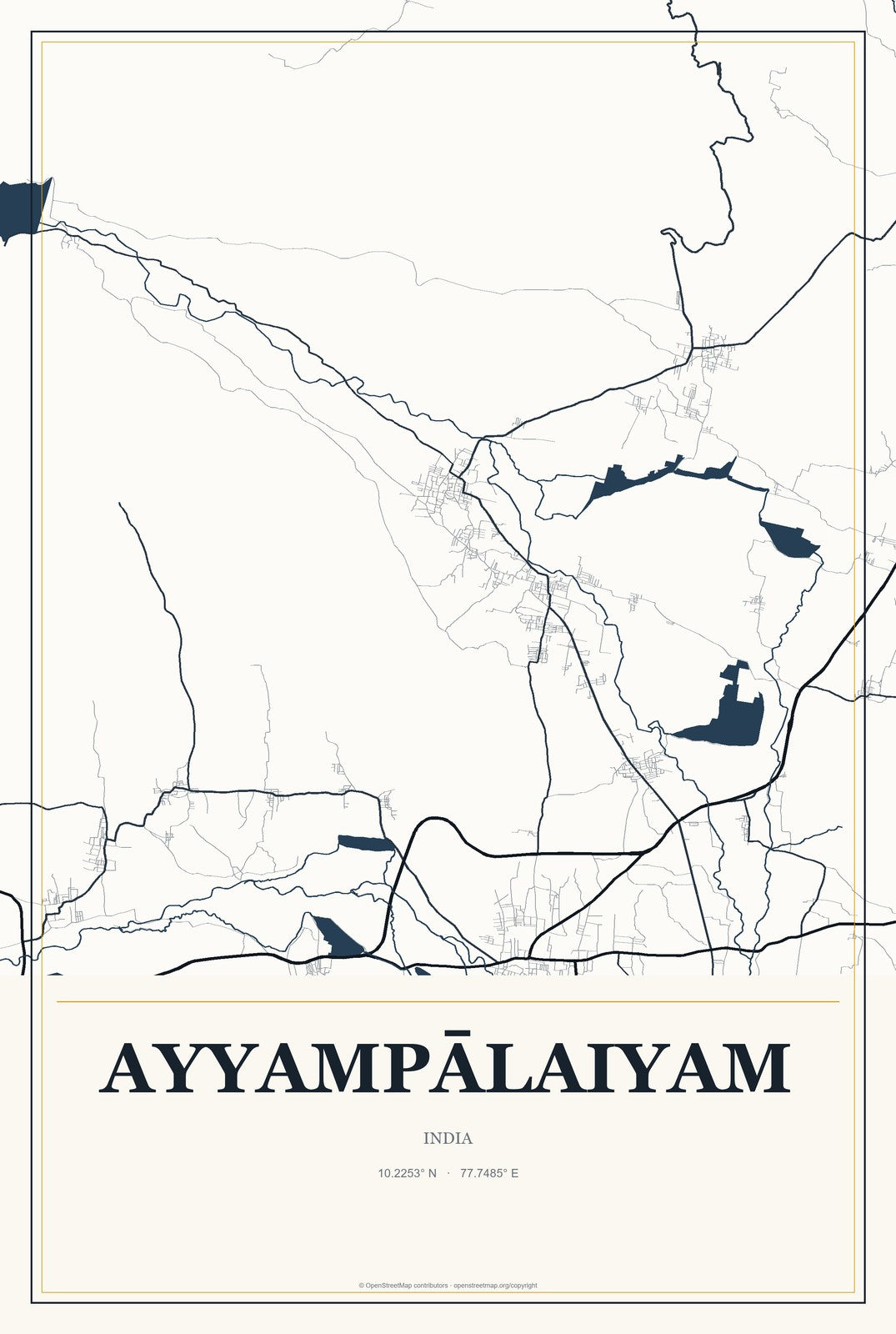 Ayyampālaiyam, India City Map Aluminum Sign in Citrine Modern style