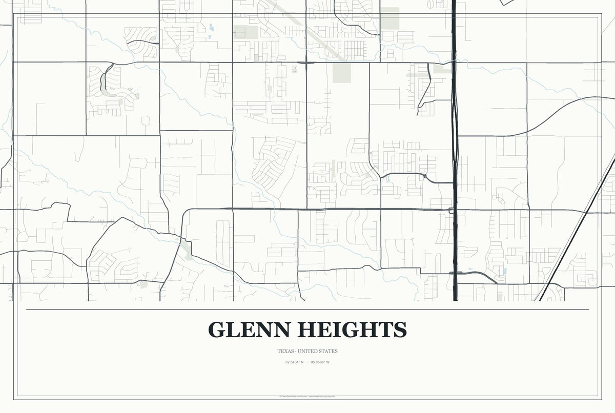 Glenn Heights, Texas City Map Aluminum Sign in Gallery Air style
