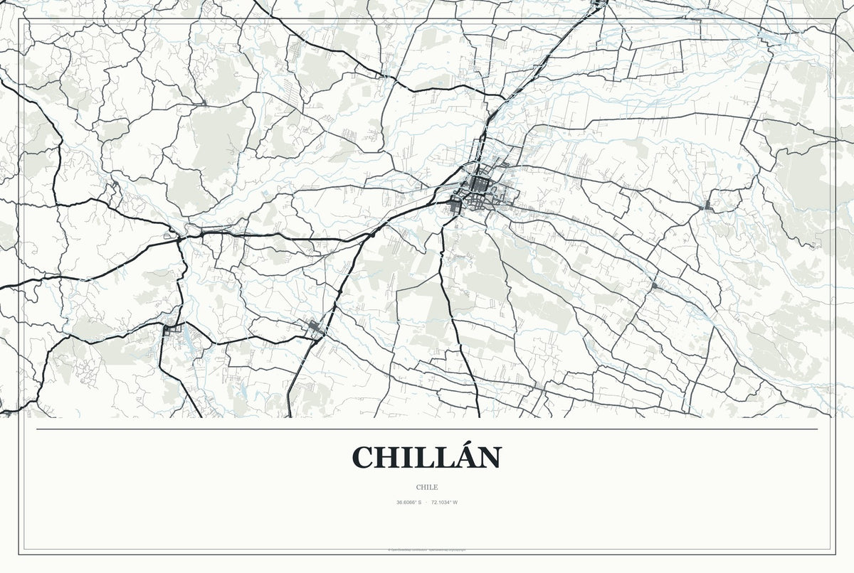 Chillán, Chile City Map Aluminum Sign in Gallery Air style