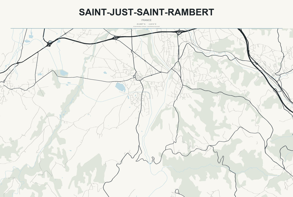 Saint-Just-Saint-Rambert, France City Map Aluminum Sign in Headline Atlas style
