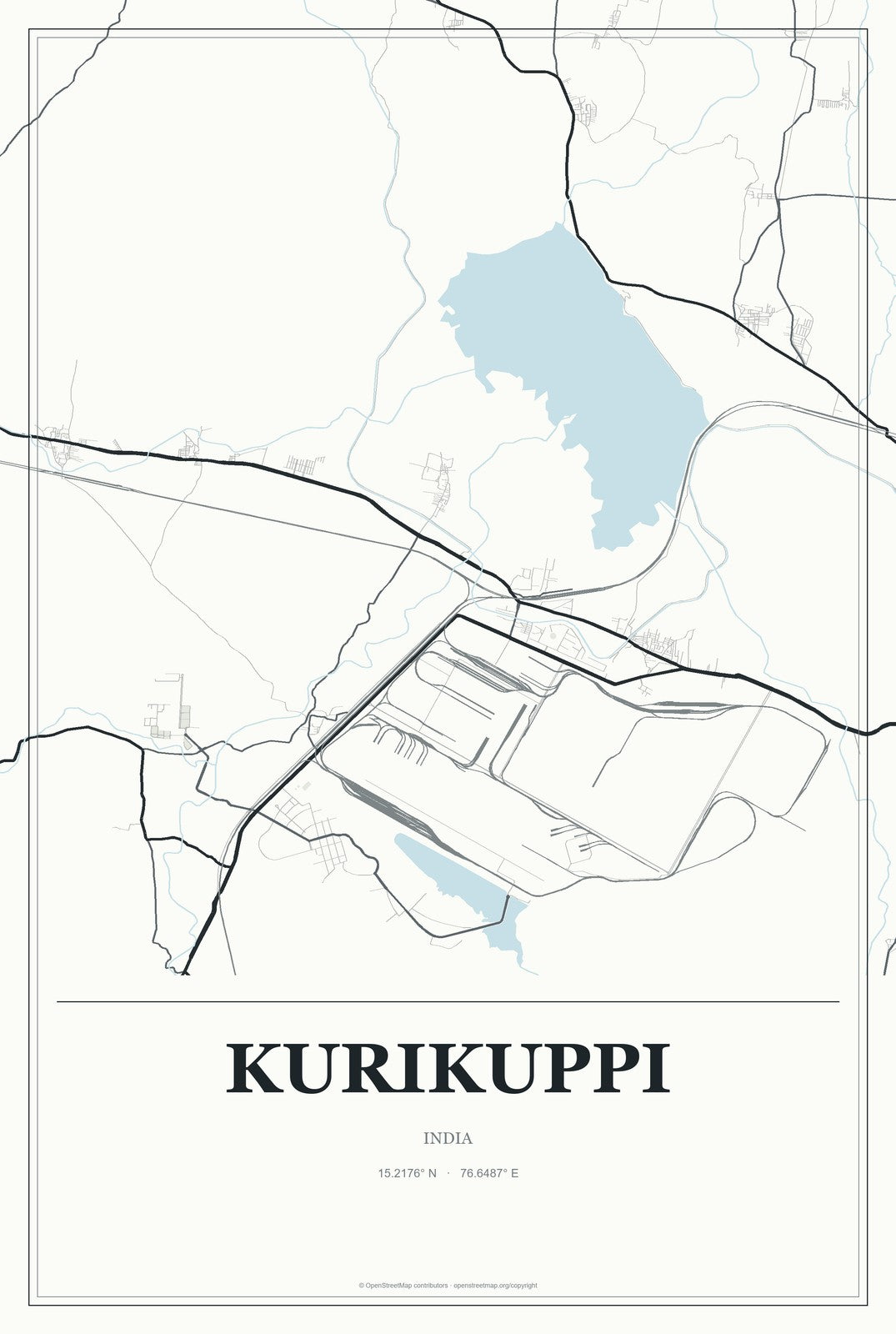 Kurikuppi, India City Map Aluminum Sign in Gallery Air style