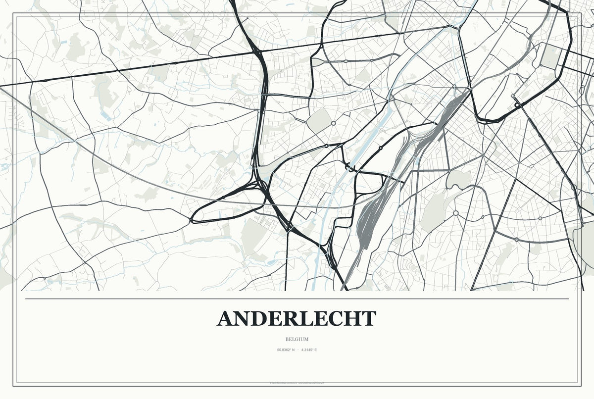 Anderlecht, Belgium City Map Aluminum Sign in Gallery Air style