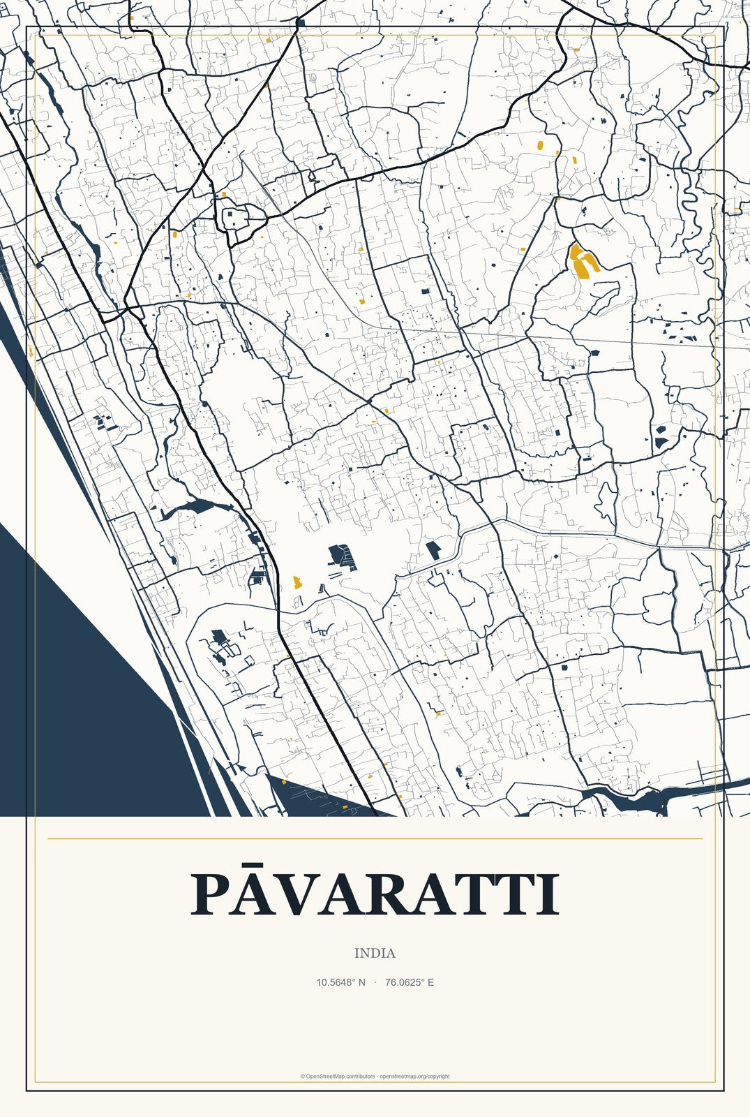 Pāvaratti, India City Map Aluminum Sign in Citrine Modern style